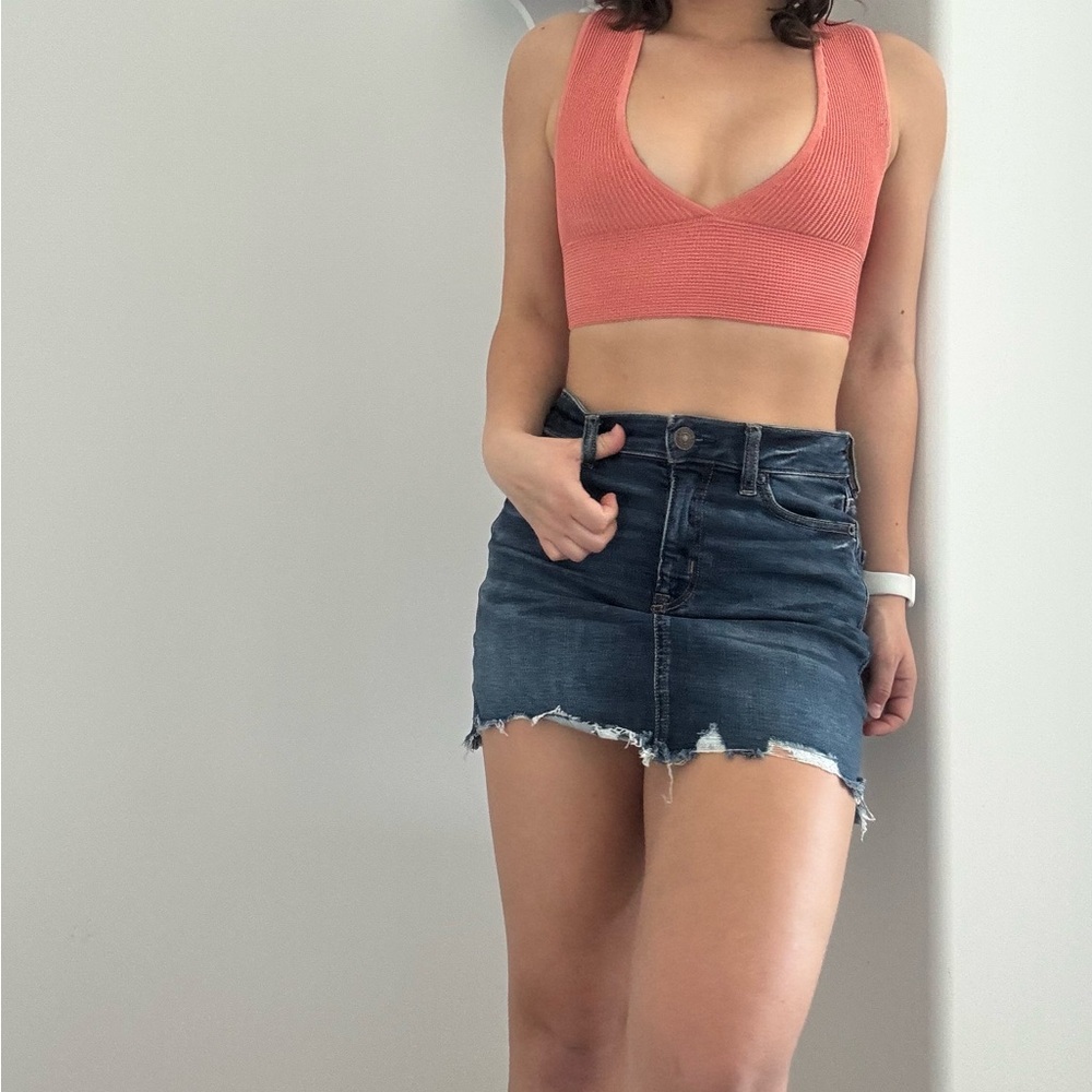 Aritzia Babaton Sculpt Knit Deep V Crop Tank Terracotta Coral Pink XXS Ribbed